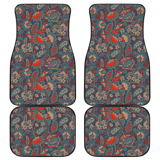 Retro Vintage Bohemian Floral Print Front and Back Car Floor Mats