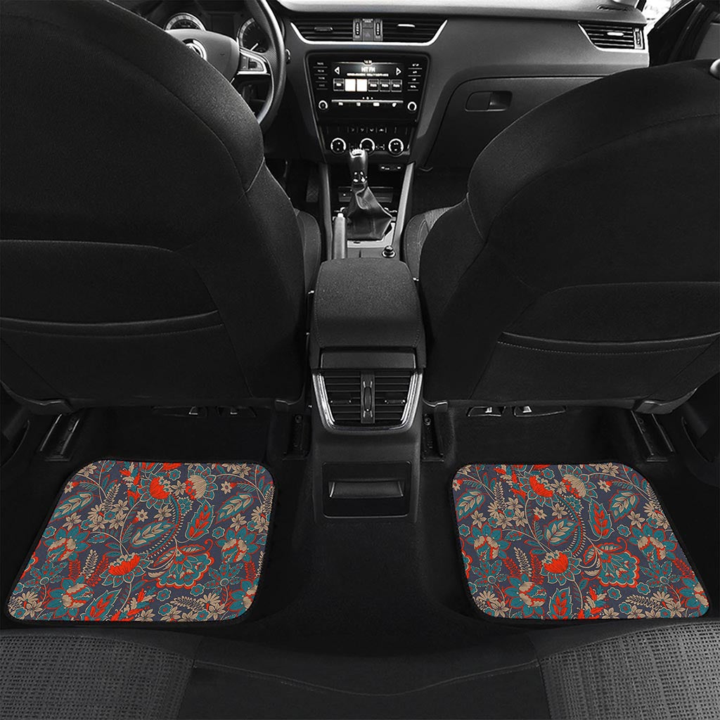 Retro Vintage Bohemian Floral Print Front and Back Car Floor Mats