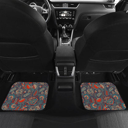 Retro Vintage Bohemian Floral Print Front and Back Car Floor Mats