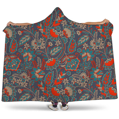 Retro Vintage Bohemian Floral Print Hooded Blanket
