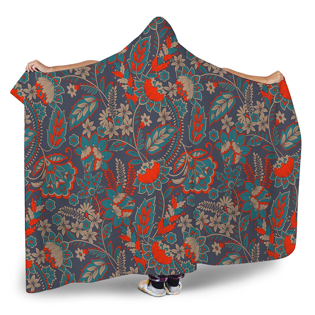 Retro Vintage Bohemian Floral Print Hooded Blanket