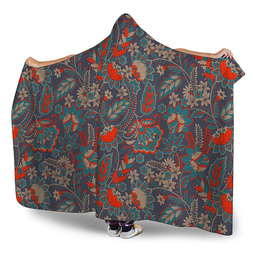 Retro Vintage Bohemian Floral Print Hooded Blanket