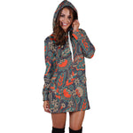 Retro Vintage Bohemian Floral Print Hoodie Dress GearFrost