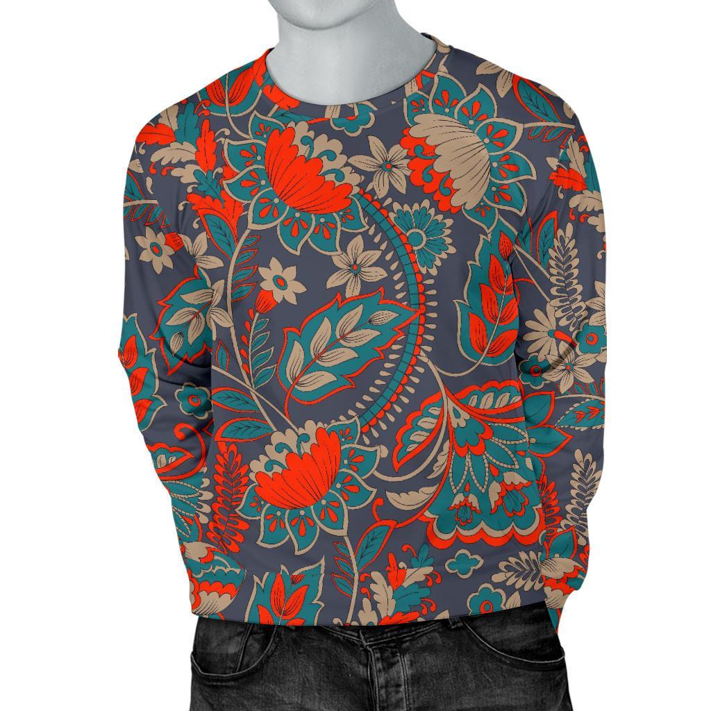 Retro Vintage Bohemian Floral Print Men's Crewneck Sweatshirt GearFrost