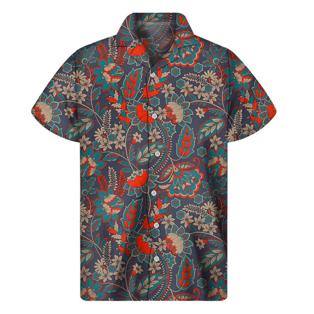 Retro Vintage Bohemian Floral Print Men's Short Sleeve Shirt