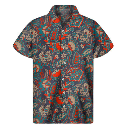 Retro Vintage Bohemian Floral Print Men's Short Sleeve Shirt