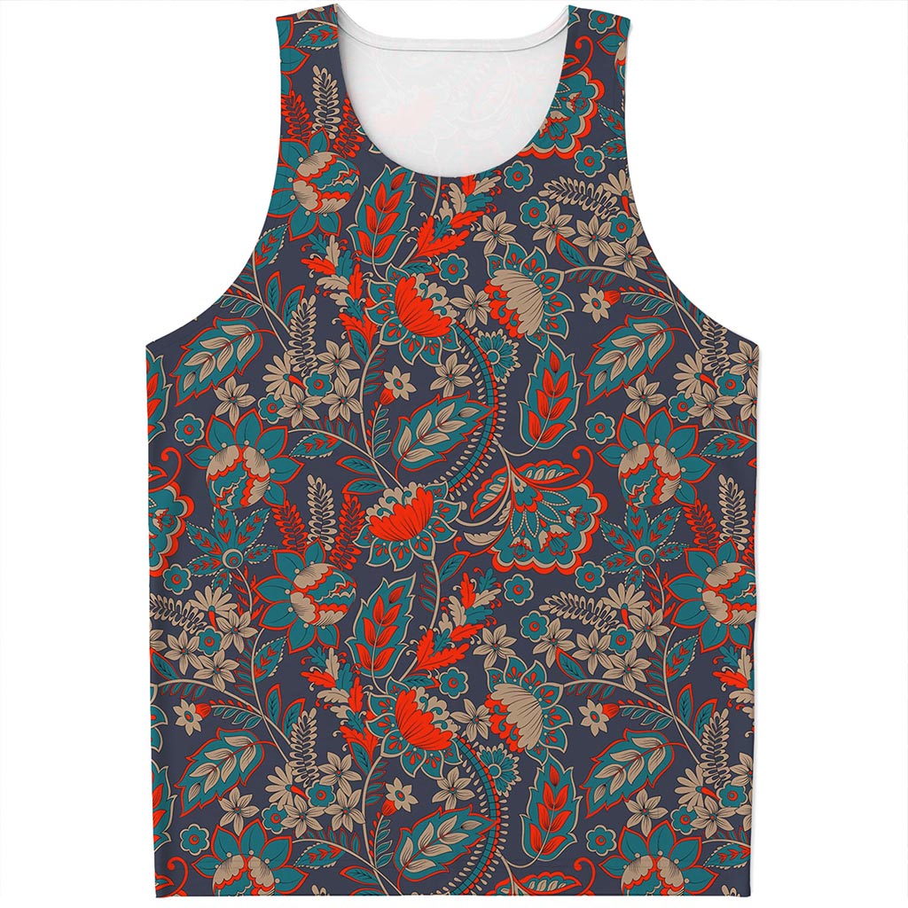 Retro Vintage Bohemian Floral Print Men's Tank Top