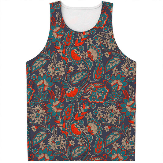 Retro Vintage Bohemian Floral Print Men's Tank Top