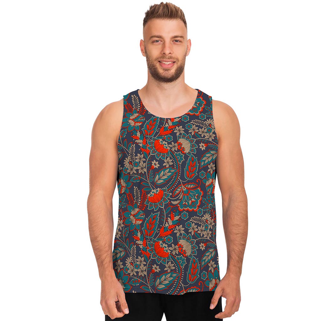 Retro Vintage Bohemian Floral Print Men's Tank Top