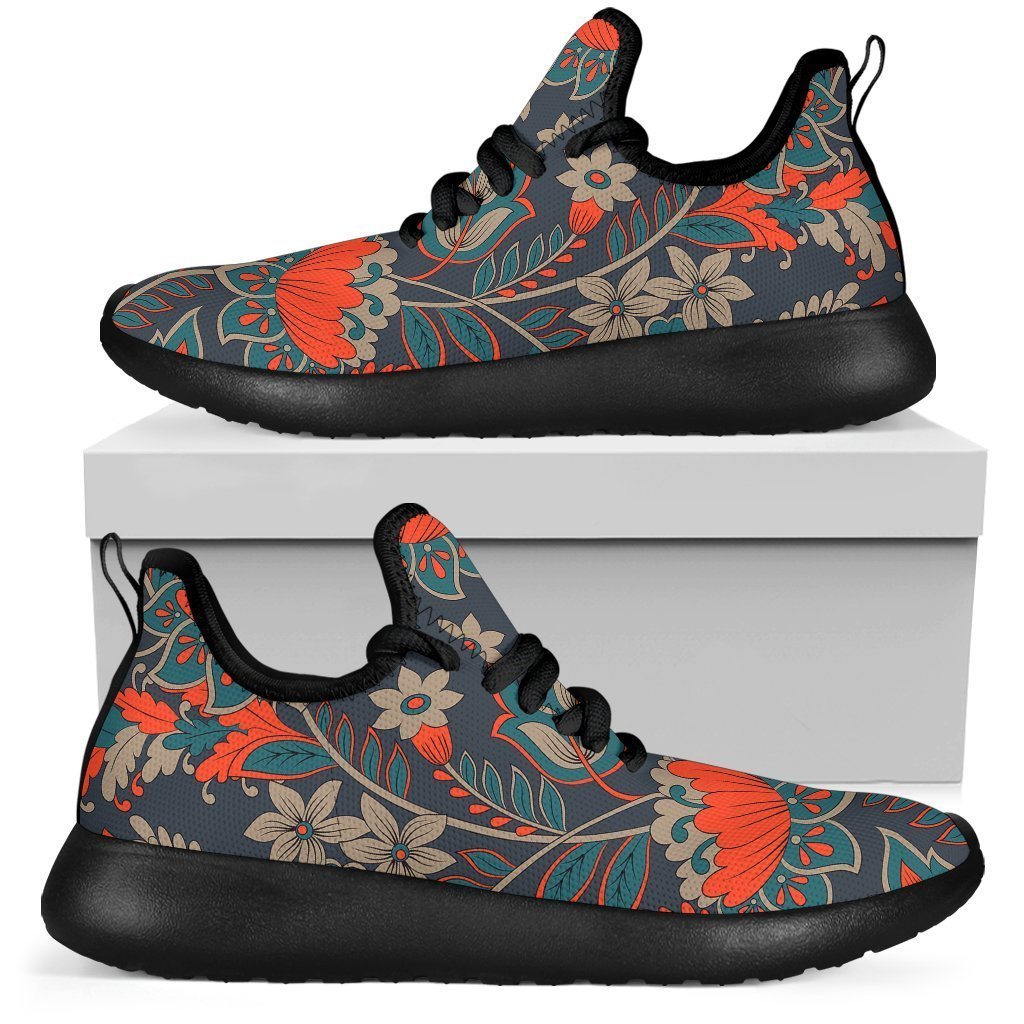 Retro Vintage Bohemian Floral Print Mesh Knit Shoes GearFrost