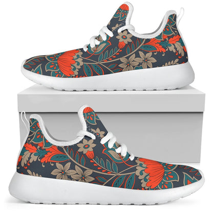 Retro Vintage Bohemian Floral Print Mesh Knit Shoes GearFrost