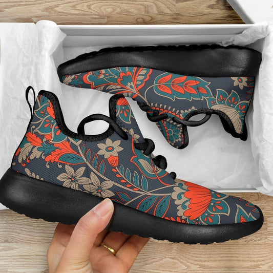 Retro Vintage Bohemian Floral Print Mesh Knit Shoes GearFrost