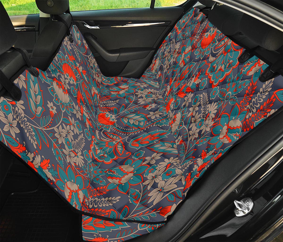 Retro Vintage Bohemian Floral Print Pet Car Back Seat Cover