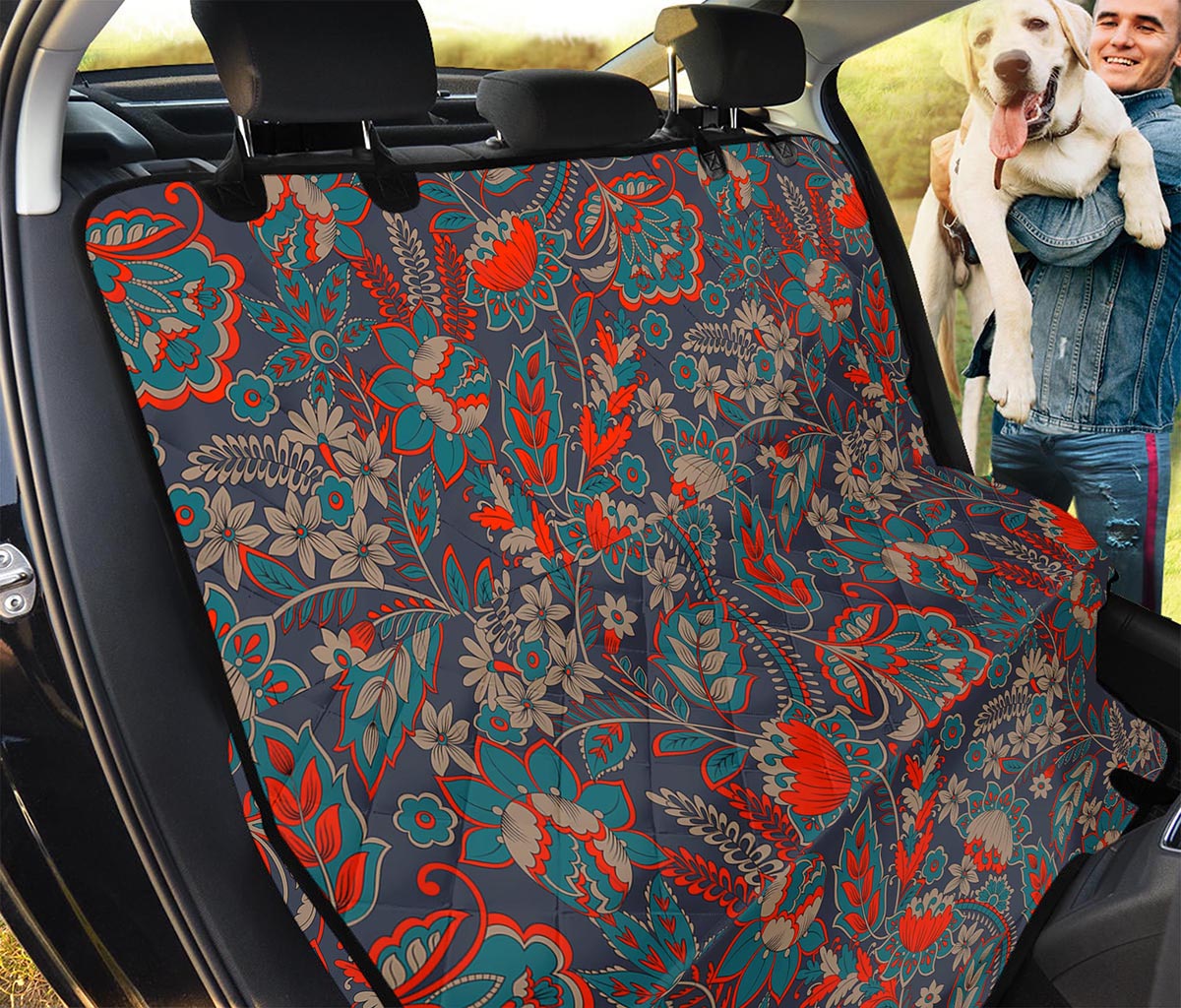 Retro Vintage Bohemian Floral Print Pet Car Back Seat Cover