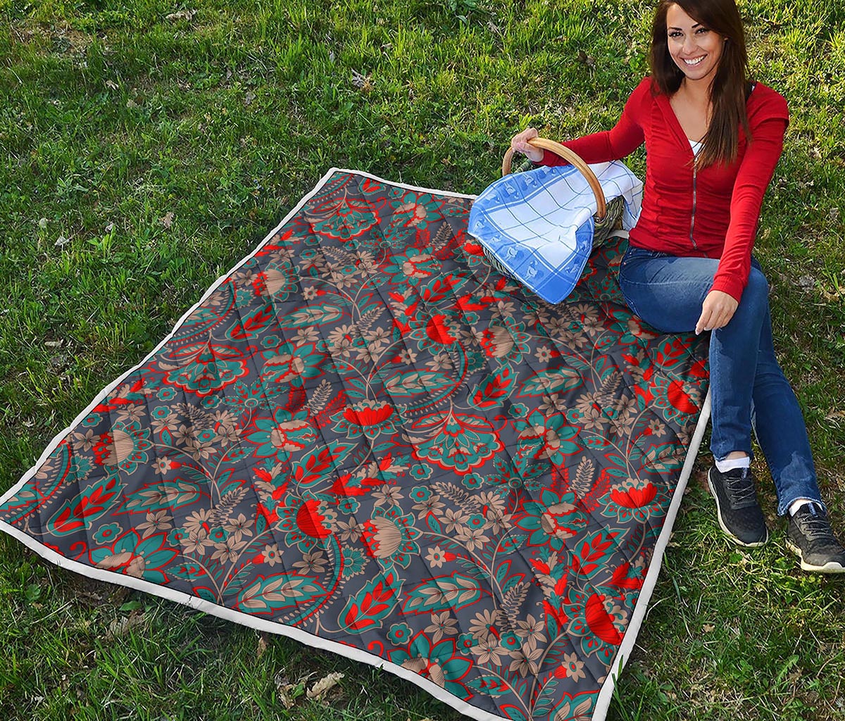 Retro Vintage Bohemian Floral Print Quilt