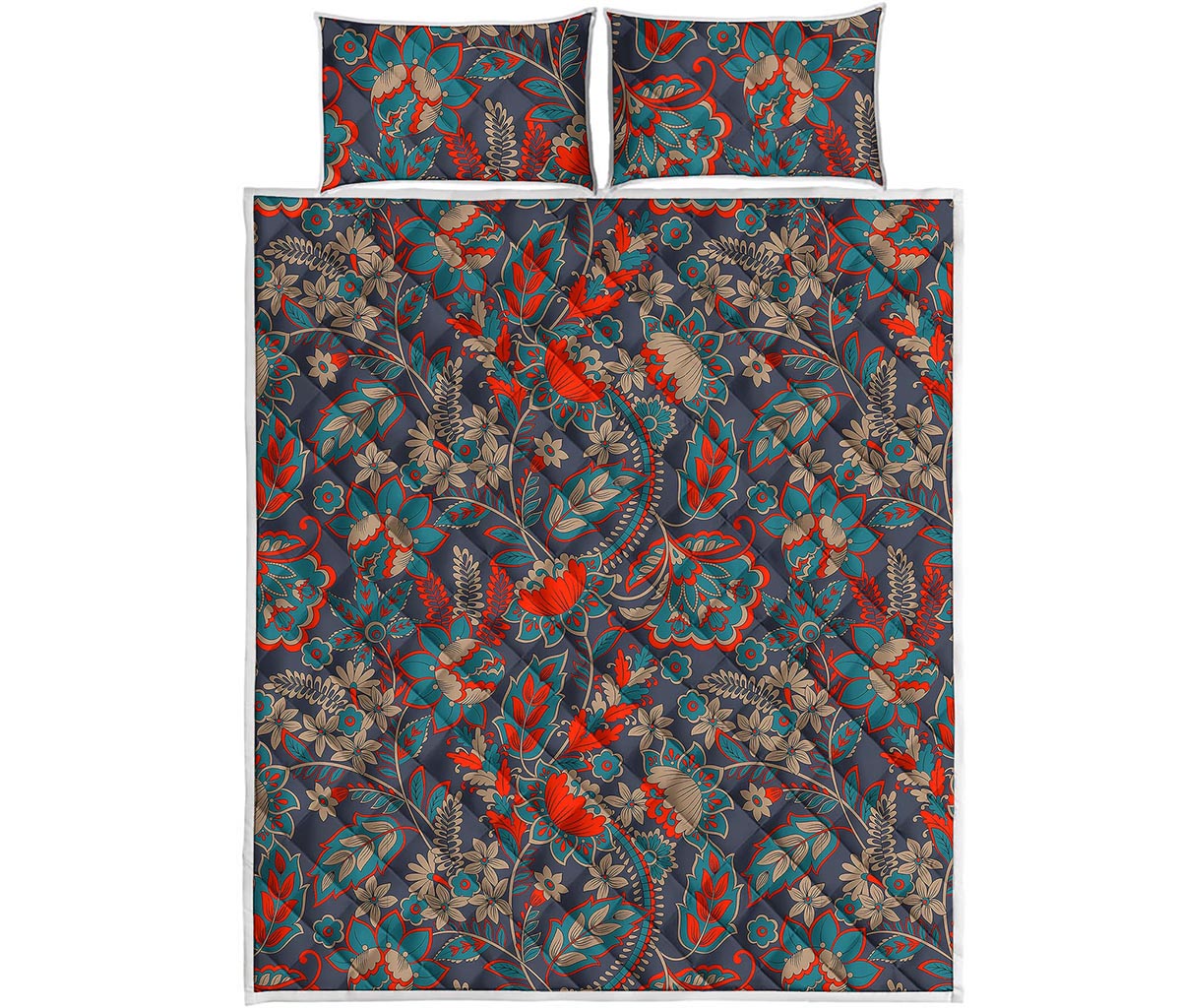 Retro Vintage Bohemian Floral Print Quilt Bed Set