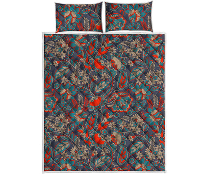 Retro Vintage Bohemian Floral Print Quilt Bed Set