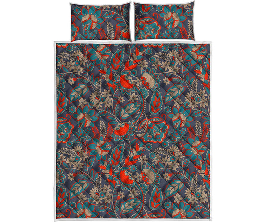 Retro Vintage Bohemian Floral Print Quilt Bed Set