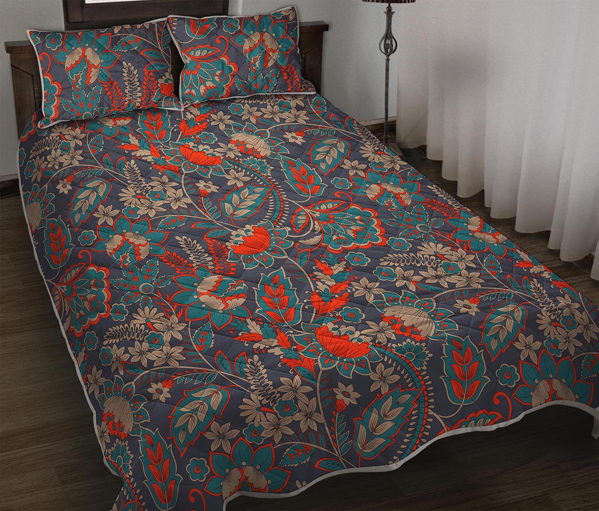 Retro Vintage Bohemian Floral Print Quilt Bed Set