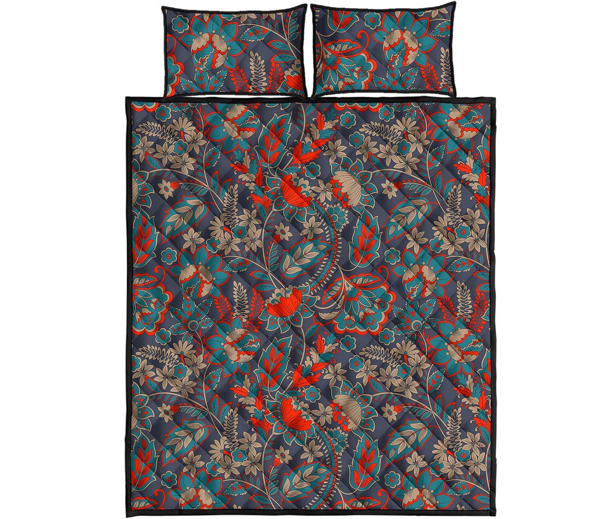 Retro Vintage Bohemian Floral Print Quilt Bed Set