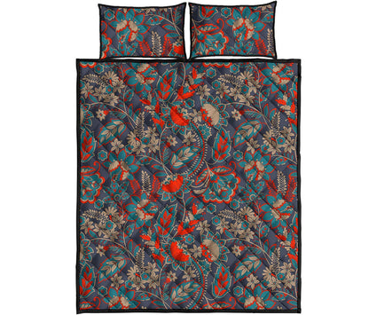 Retro Vintage Bohemian Floral Print Quilt Bed Set