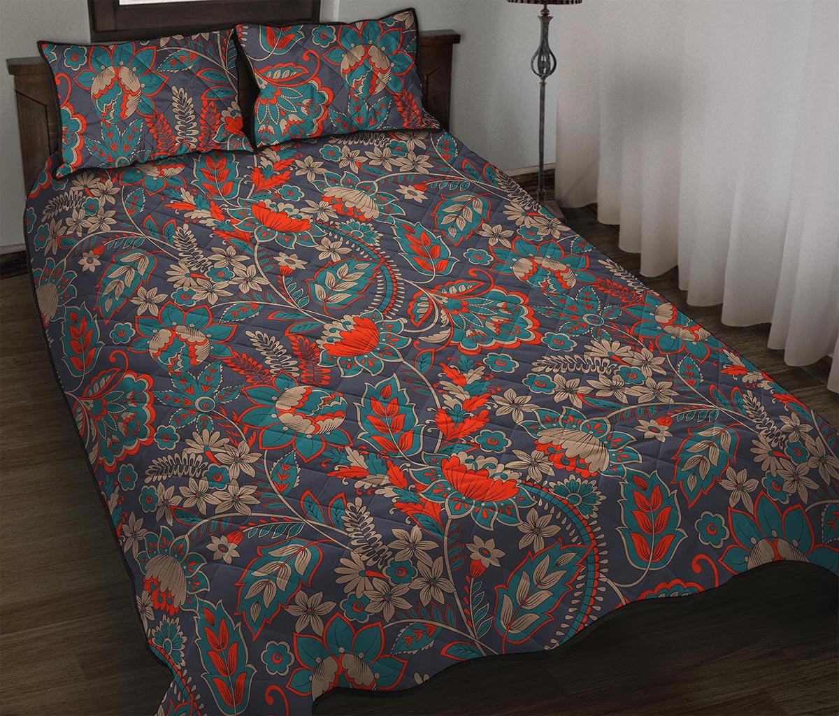 Retro Vintage Bohemian Floral Print Quilt Bed Set