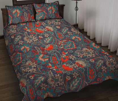 Retro Vintage Bohemian Floral Print Quilt Bed Set