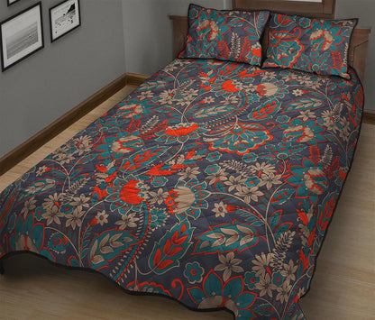 Retro Vintage Bohemian Floral Print Quilt Bed Set