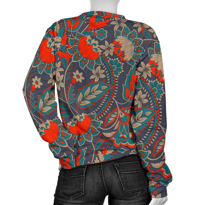 Retro Vintage Bohemian Floral Print Women's Crewneck Sweatshirt GearFrost