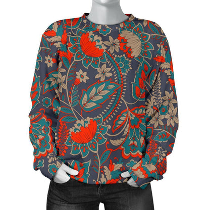 Retro Vintage Bohemian Floral Print Women's Crewneck Sweatshirt GearFrost