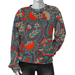 Retro Vintage Bohemian Floral Print Women's Crewneck Sweatshirt GearFrost