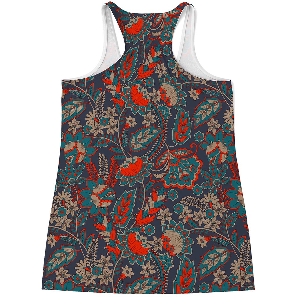 Retro Vintage Bohemian Floral Print Women's Racerback Tank Top