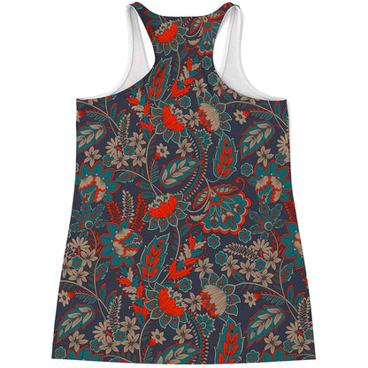 Retro Vintage Bohemian Floral Print Women's Racerback Tank Top
