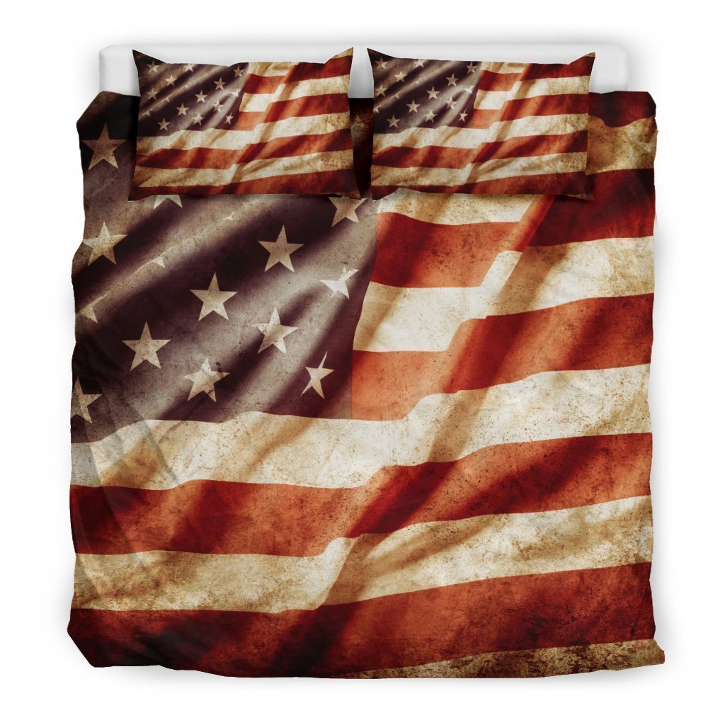 Retro Wrinkled American Flag Patriotic Duvet Cover Bedding Set GearFrost