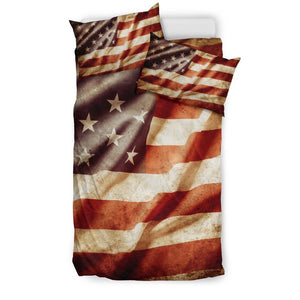 Retro Wrinkled American Flag Patriotic Duvet Cover Bedding Set GearFrost