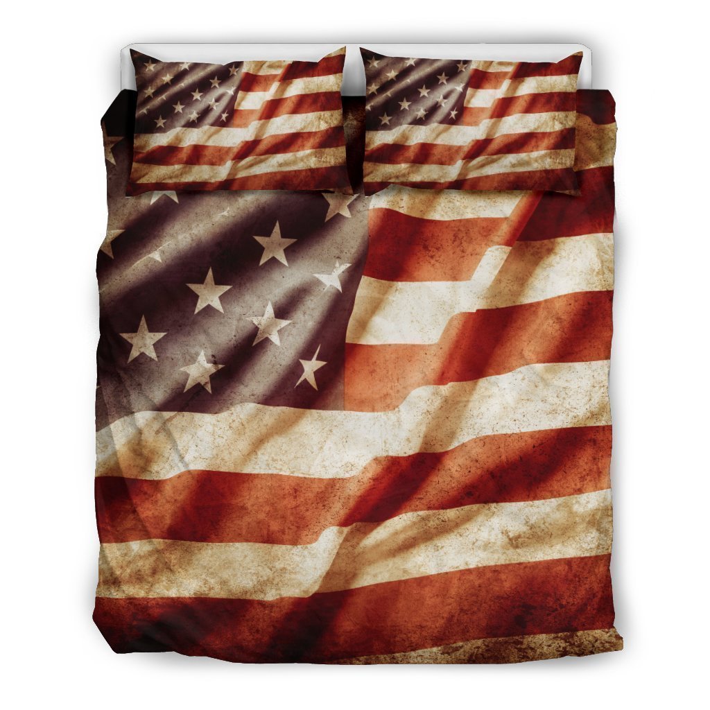 Retro Wrinkled American Flag Patriotic Duvet Cover Bedding Set GearFrost