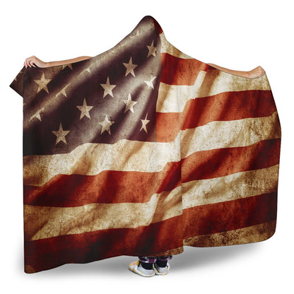 Retro Wrinkled American Flag Patriotic Hooded Blanket GearFrost
