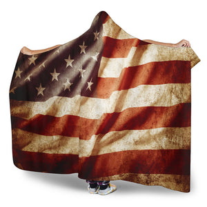 Retro Wrinkled American Flag Patriotic Hooded Blanket GearFrost