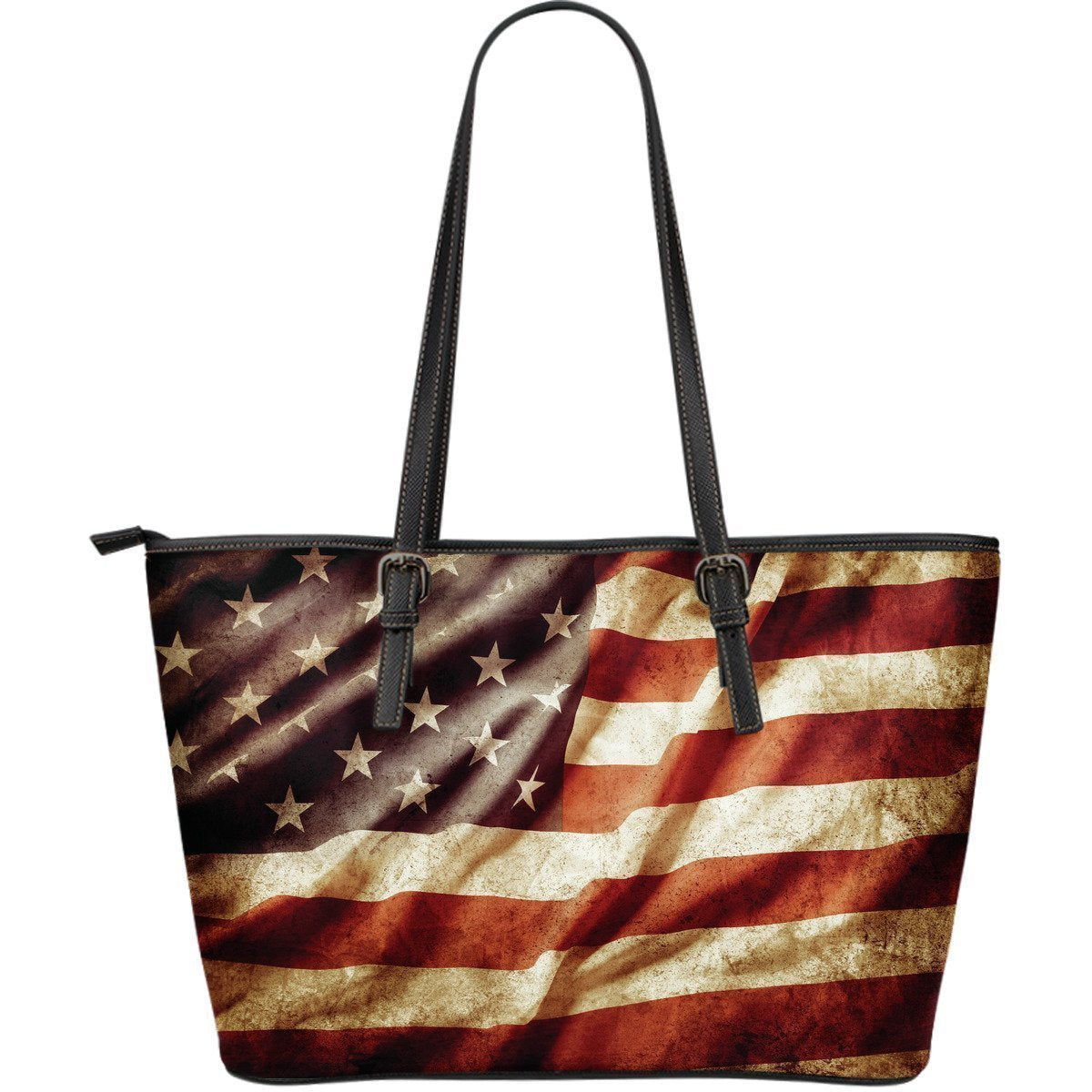 Retro Wrinkled American Flag Patriotic Leather Tote Bag GearFrost