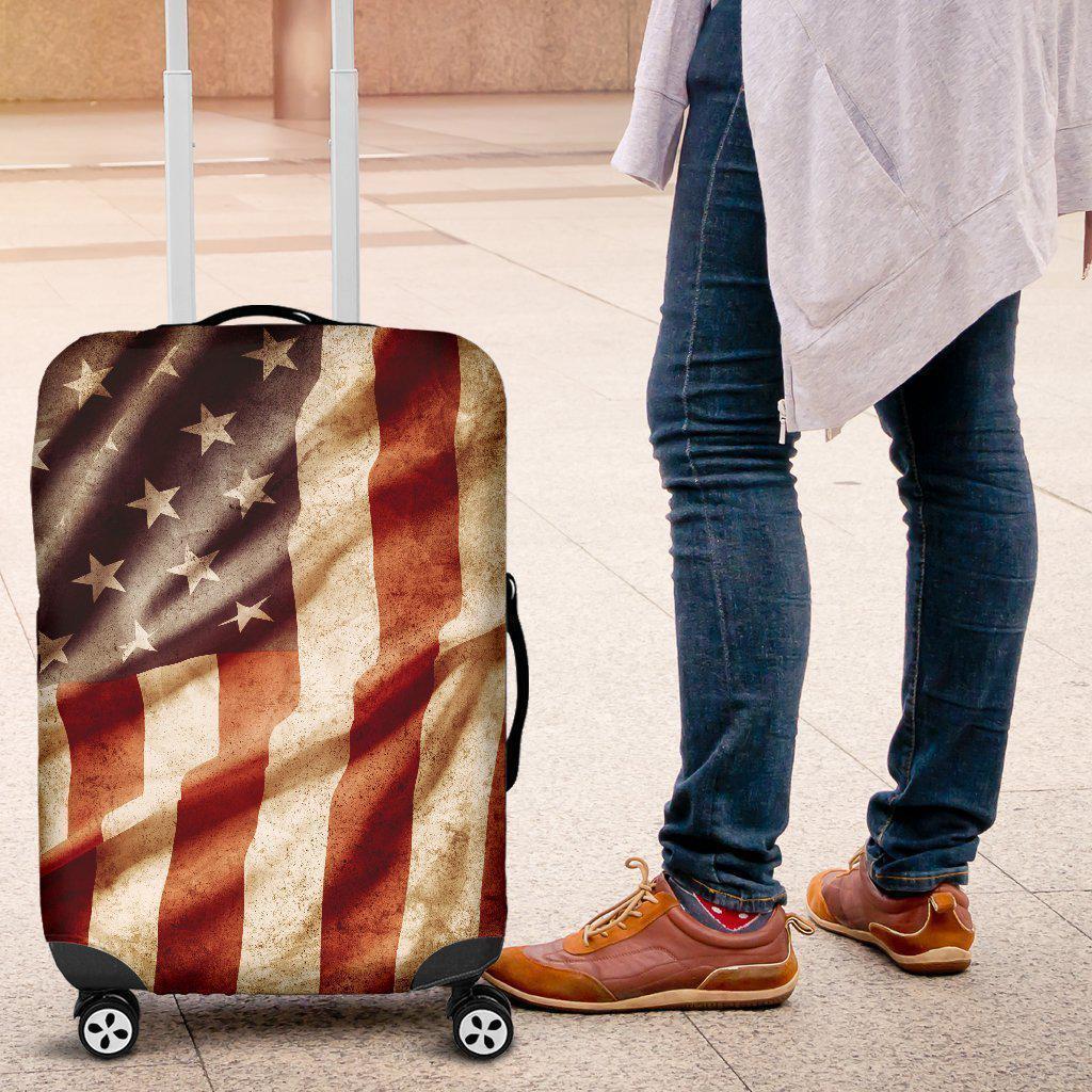 Retro Wrinkled American Flag Patriotic Luggage Cover GearFrost