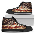 Retro Wrinkled American Flag Patriotic Black High Top Sneakers