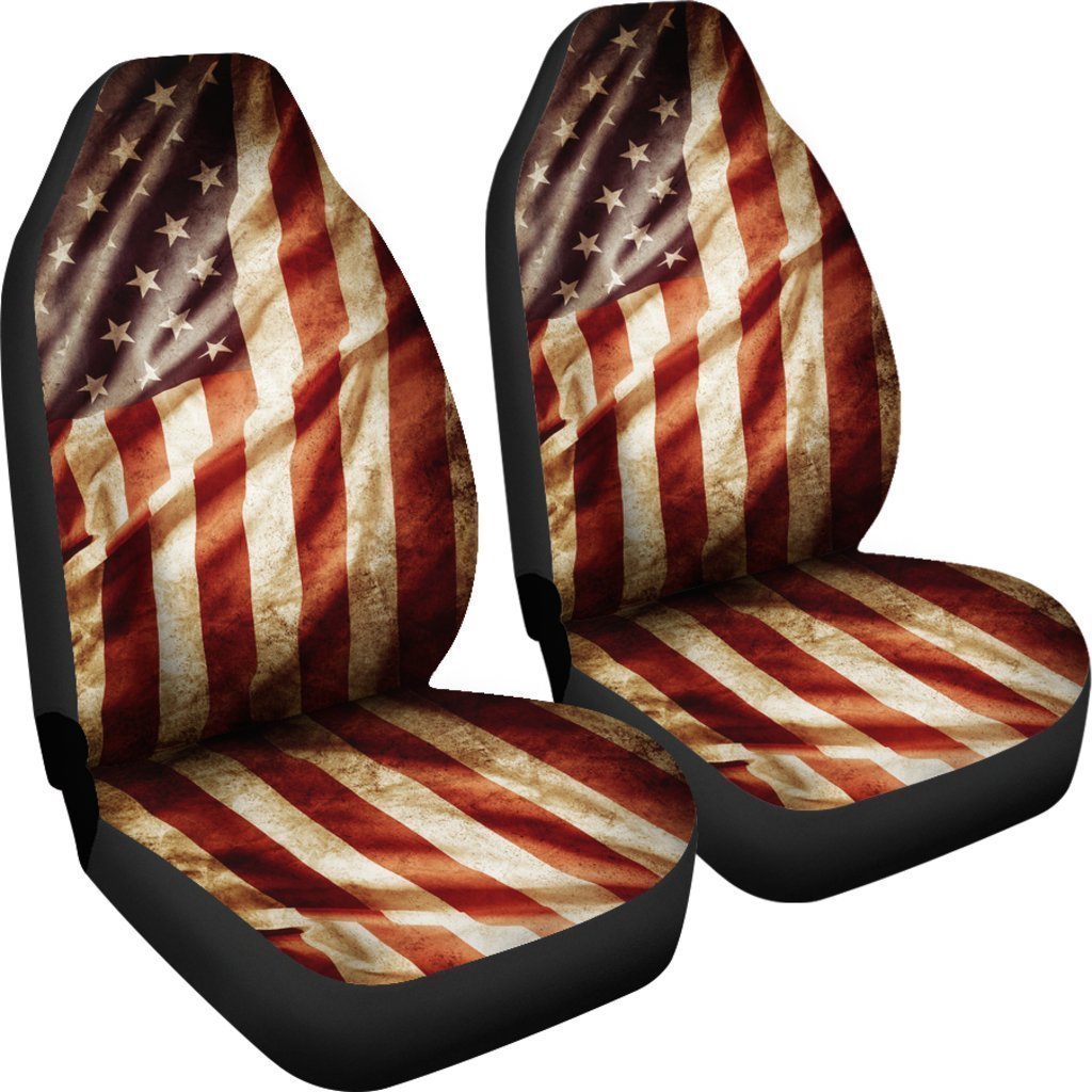 Retro Wrinkled American Flag Patriotic Universal Fit Car Seat Covers GearFrost