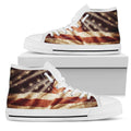 Retro Wrinkled American Flag Patriotic White High Top Sneakers