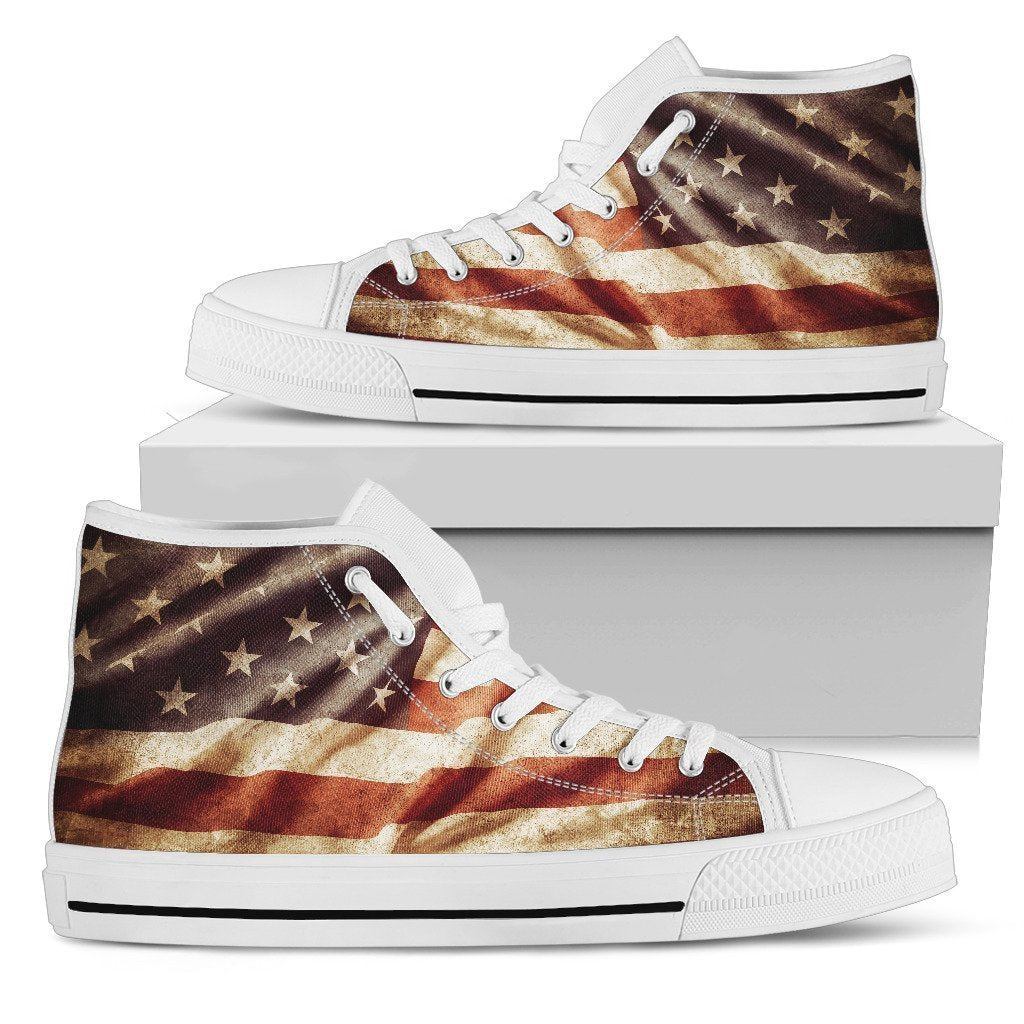 Retro Wrinkled American Flag Patriotic Women's High Top Shoes GearFrost
