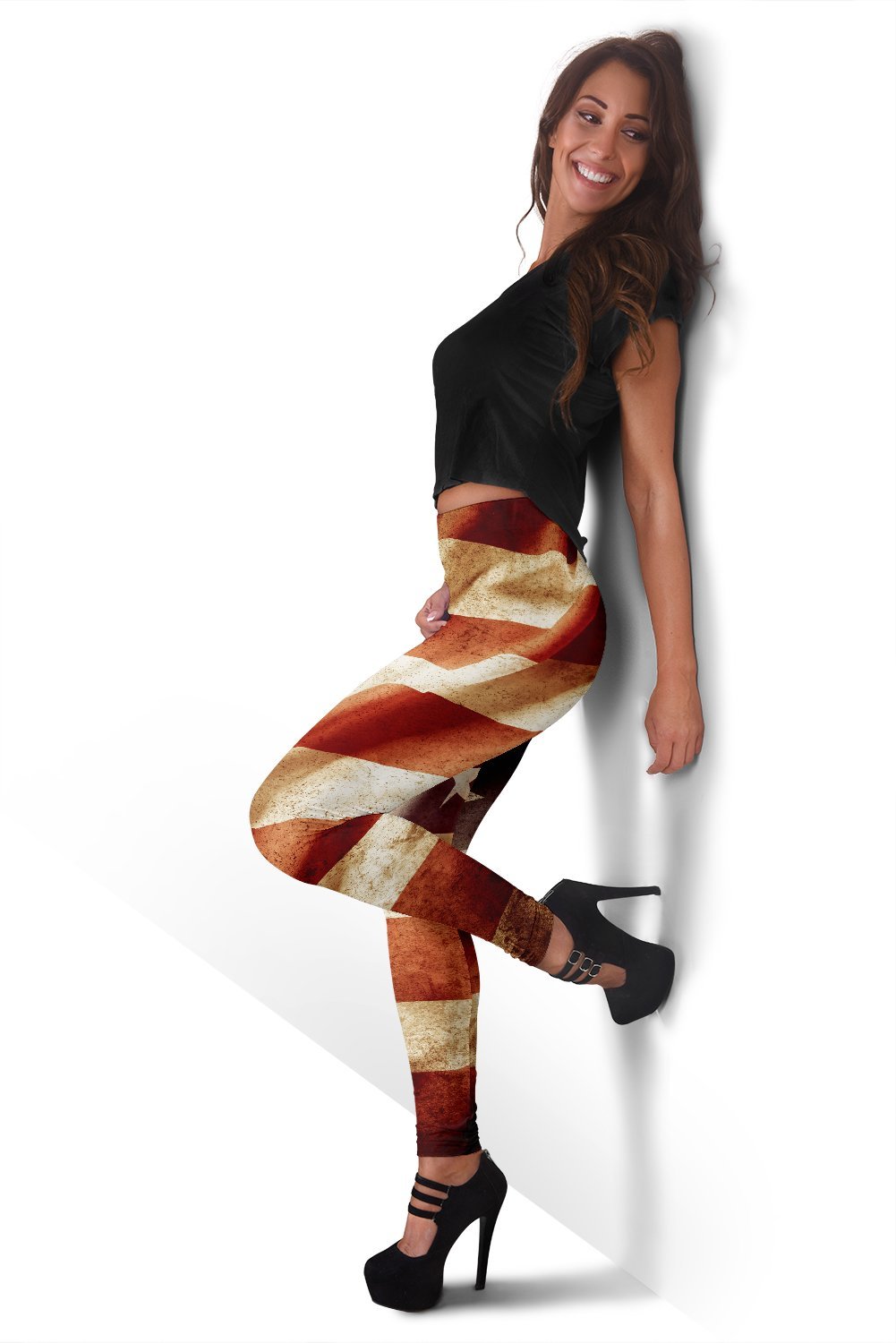 Retro Wrinkled American Flag Patriotic Women's Leggings GearFrost