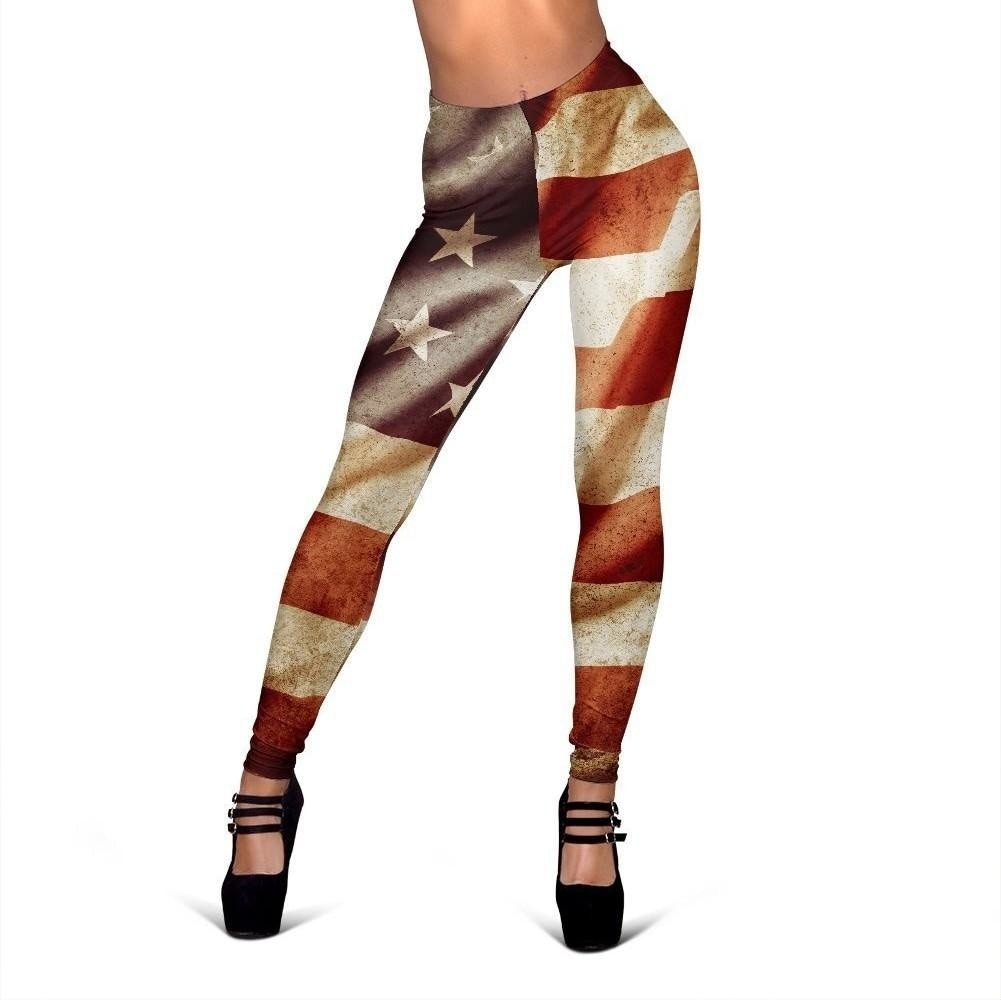 Retro Wrinkled American Flag Patriotic Women's Leggings GearFrost