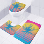 Retrowave Sunset Palm Tree Print 3 Piece Bath Mat Set