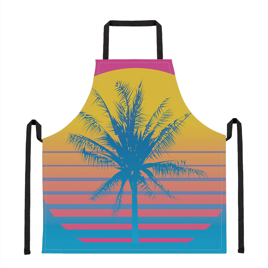 Retrowave Sunset Palm Tree Print Apron