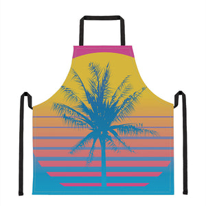 Retrowave Sunset Palm Tree Print Apron