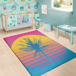 Retrowave Sunset Palm Tree Print Area Rug